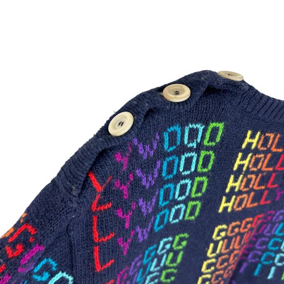 Gucci Hollywood Wool Blend Long Sleeve Logo Navy Blue Crew Neck Sweater L - Picture 6 of 6